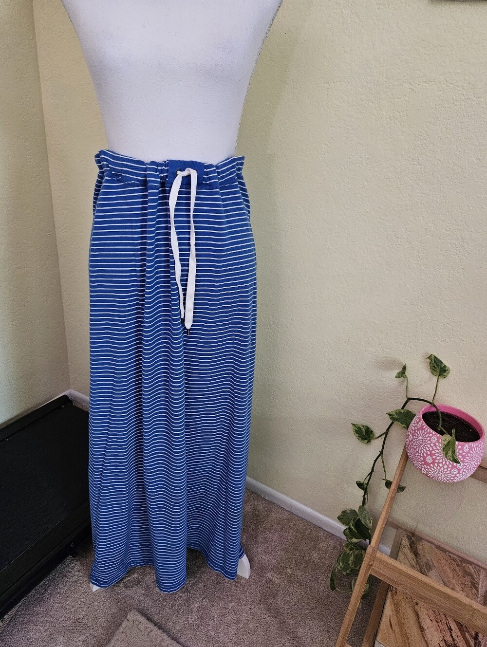 Ralph lauren Blue Striped Drawstring Maxi Skirt Sz M
